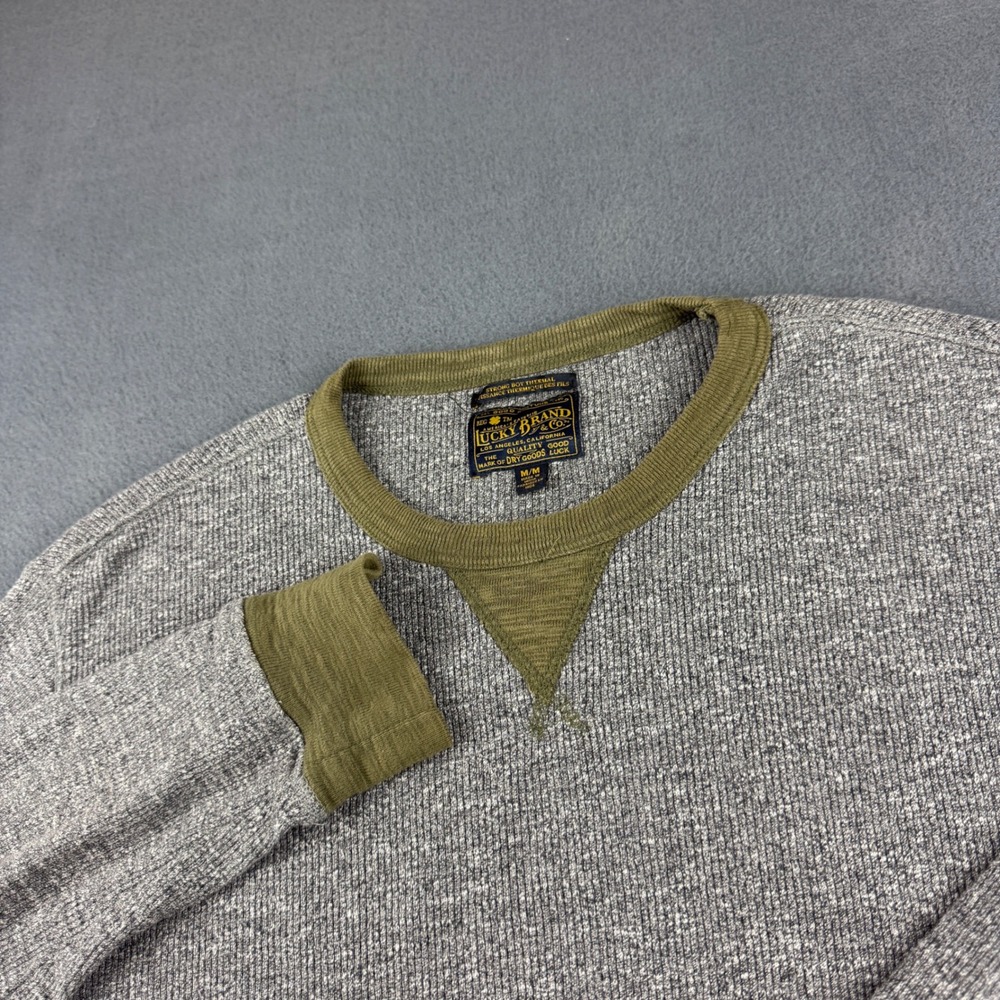 Lucky Brand Strong Boy Thermal Shirt Mens M Gray Ringer Baselayer Stretch Waffle